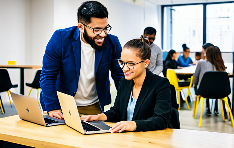 Lifelong Learning in a Modern Setting**

"A bright and modern co-working space filled with diverse individuals engaged in learning activities: one person attending a coding workshop on a laptop, another reading a book on emotional intelligence, and a small group collaborating on a project. All are fully clothed in professional, yet comfortable attire. The atmosphere is positive and collaborative. safe for work, appropriate content, fully clothed, professional environment, well-lit, perfect anatomy, natural proportions, high quality."

**