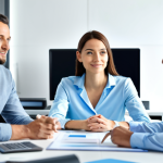 AI와 자동화가 바꾸는 일자리의 미래 - Automation in a Modern Office**

"A diverse team of professionals collaborating in a bright, modern ...