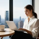 직업 전환을 위한 온라인 교육 플랫폼 추천 - **Prompt 1: Flexible Learning in a Modern Urban Setting**
    "A serene and focused young profession...