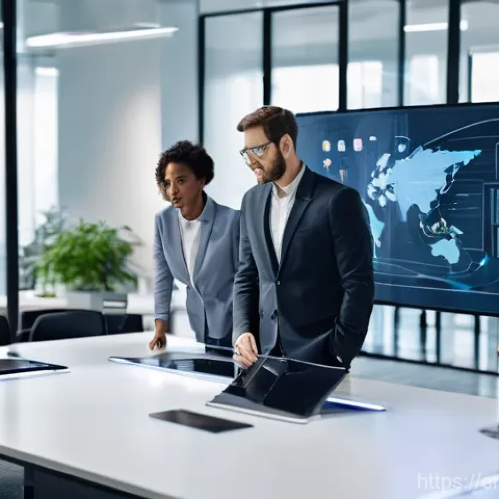 자동화 대응을 위한 직무 재설계 전략 - **Prompt:** A dynamic, wide-angle shot of a modern, open-plan office space bathed in natural light. ...